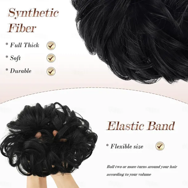 Messy Bun Hair Piece Hair Bun Scrunchies Synthetic Wavy Curly Chignon Ponytail Hair Extensions Thick Updo Hairpieces for Women Girls Kids 1PCS