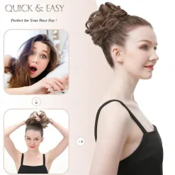 Messy Bun Hair Piece Hair Bun Scrunchies Synthetic Wavy Curly Chignon Ponytail Hair Extensions Thick Updo Hairpieces for Women Girls Kids 1PCS