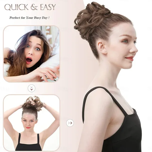 Messy Bun Hair Piece Hair Bun Scrunchies Synthetic Wavy Curly Chignon Ponytail Hair Extensions Thick Updo Hairpieces for Women Girls Kids 1PCS