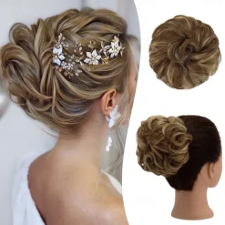 Messy Bun Hair Piece RSWETE Instant Rose Bun Hair Scrunchie Hairpieces for Women Wavy Curly Hair Pieces Chignon Ponytail Hair Extensions Updo Hairpiece Wiglet Bun