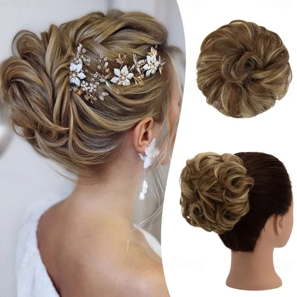 Messy Bun Hair Piece RSWETE Instant Rose Bun Hair Scrunchie Hairpieces for Women Wavy Curly Hair Pieces Chignon Ponytail Hair Extensions Updo Hairpiece Wiglet Bun