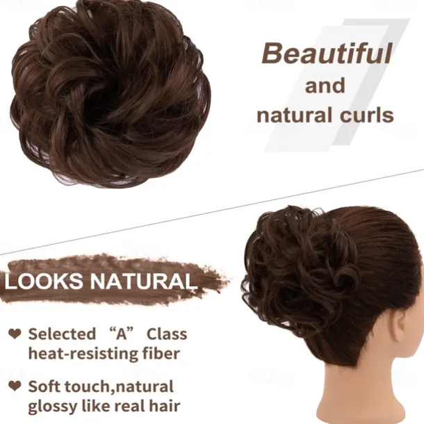 Messy Bun Hair Piece RSWETE Instant Rose Bun Hair Scrunchie Hairpieces for Women Wavy Curly Hair Pieces Chignon Ponytail Hair Extensions Updo Hairpiece Wiglet Bun