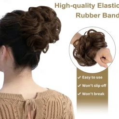 Messy Bun Hair Piece RSWETE Instant Rose Bun Hair Scrunchie Hairpieces for Women Wavy Curly Hair Pieces Chignon Ponytail Hair Extensions Updo Hairpiece Wiglet Bun