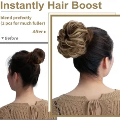Messy Bun Hair Piece RSWETE Instant Rose Bun Hair Scrunchie Hairpieces for Women Wavy Curly Hair Pieces Chignon Ponytail Hair Extensions Updo Hairpiece Wiglet Bun