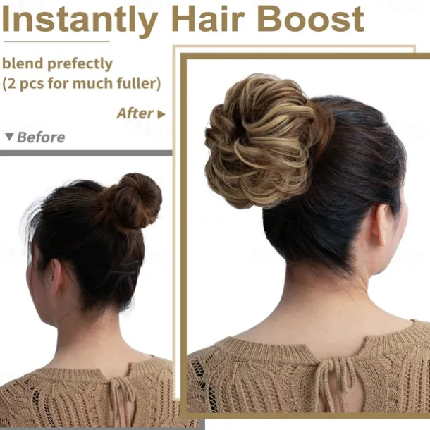 Messy Bun Hair Piece RSWETE Instant Rose Bun Hair Scrunchie Hairpieces for Women Wavy Curly Hair Pieces Chignon Ponytail Hair Extensions Updo Hairpiece Wiglet Bun