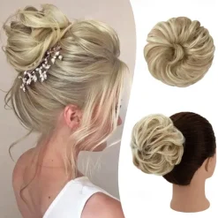 Messy Bun Hair Piece RSWETE Instant Rose Bun Hair Scrunchie Hairpieces for Women Wavy Curly Hair Pieces Chignon Ponytail Hair Extensions Updo Hairpiece Wiglet Bun