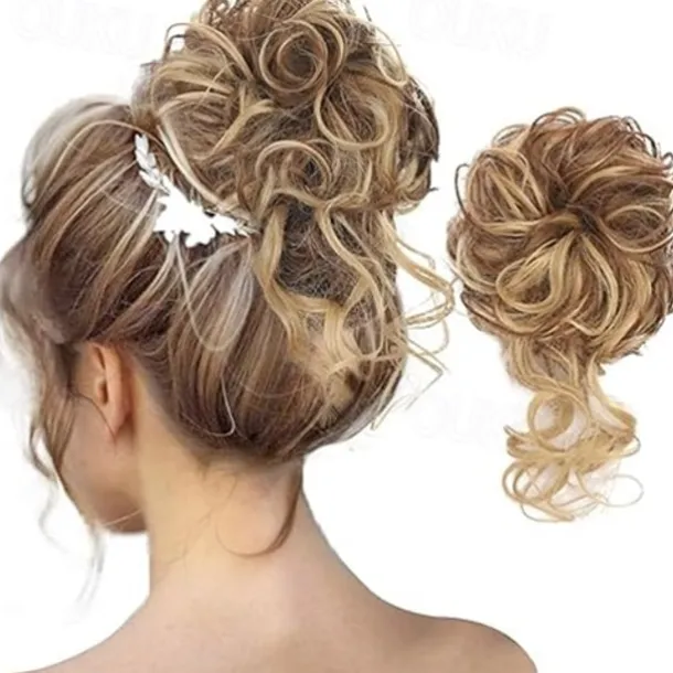 Messy Bun Hair Piece, Super Long Tousled Updo Hair Bun Extensions Wavy Hair Wrap Ponytail Hairpieces Hair Scrunchies with Elastic Hair Pieces for Women Girls