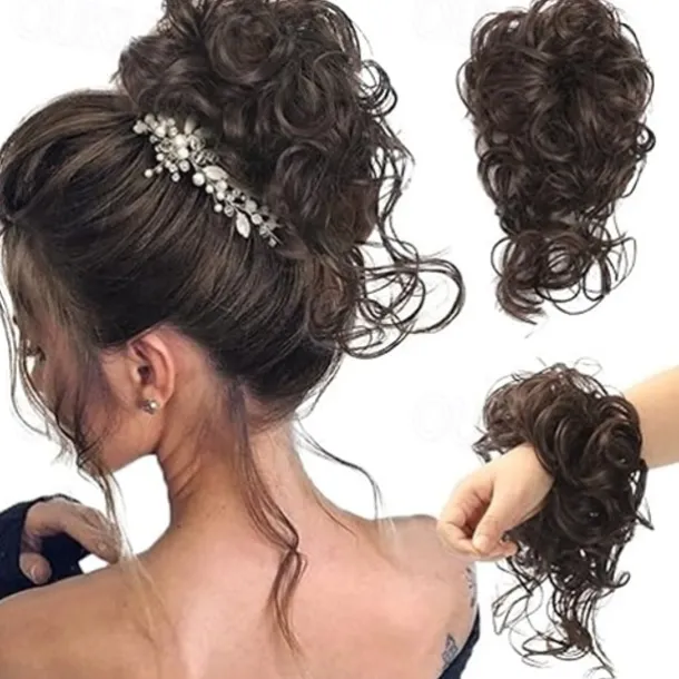 Messy Bun Hair Piece, Super Long Tousled Updo Hair Bun Extensions Wavy Hair Wrap Ponytail Hairpieces Hair Scrunchies with Elastic Hair Pieces for Women Girls