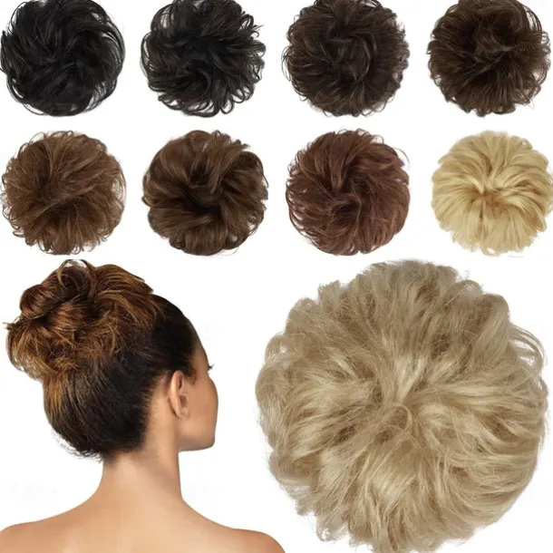 Messy Buns Hair Piece Hairpiece Wavy Ash Blonde Hair Scrunchies Tousled Updo Hairpieces for Women Girls