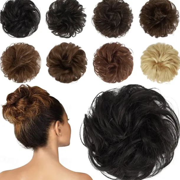 Messy Buns Hair Piece Hairpiece Wavy Ash Blonde Hair Scrunchies Tousled Updo Hairpieces for Women Girls