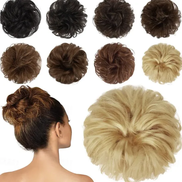Messy Buns Hair Piece Hairpiece Wavy Ash Blonde Hair Scrunchies Tousled Updo Hairpieces for Women Girls