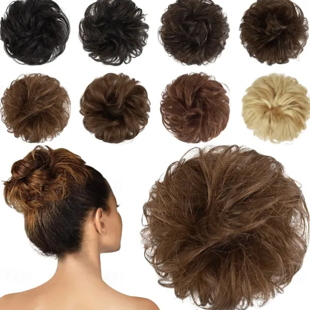 Messy Buns Hair Piece Hairpiece Wavy Ash Blonde Hair Scrunchies Tousled Updo Hairpieces for Women Girls