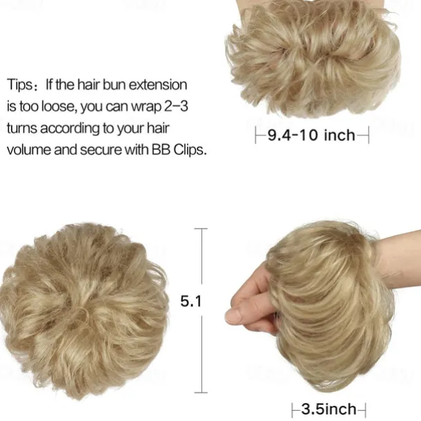 Messy Buns Hair Piece Hairpiece Wavy Ash Blonde Hair Scrunchies Tousled Updo Hairpieces for Women Girls