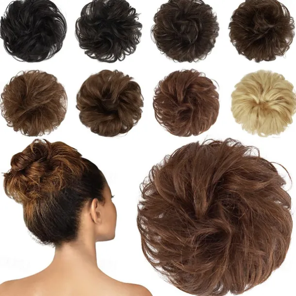 Messy Buns Hair Piece Hairpiece Wavy Ash Blonde Hair Scrunchies Tousled Updo Hairpieces for Women Girls