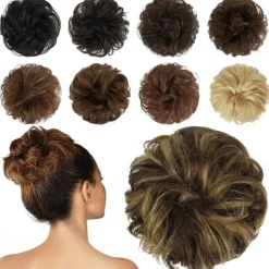 Messy Buns Hair Piece Hairpiece Wavy Ash Blonde Hair Scrunchies Tousled Updo Hairpieces for Women Girls