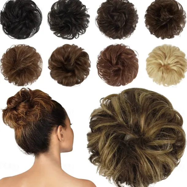 Messy Buns Hair Piece Hairpiece Wavy Ash Blonde Hair Scrunchies Tousled Updo Hairpieces for Women Girls