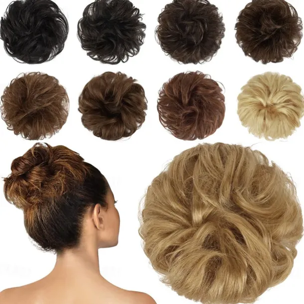 Messy Buns Hair Piece Hairpiece Wavy Ash Blonde Hair Scrunchies Tousled Updo Hairpieces for Women Girls