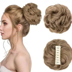 Messy Hair Bun Extensions Wavy Curly Claw Clip Messy Bun Hair Pieces Blonde Highlights Messy Bun Extension Clip in Claw Chignon Synthetic Hair Buns for Woman