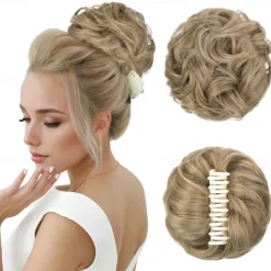 Messy Hair Bun Extensions Wavy Curly Claw Clip Messy Bun Hair Pieces Blonde Highlights Messy Bun Extension Clip in Claw Chignon Synthetic Hair Buns for Woman