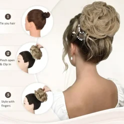 Messy Hair Bun Extensions Wavy Curly Claw Clip Messy Bun Hair Pieces Blonde Highlights Messy Bun Extension Clip in Claw Chignon Synthetic Hair Buns for Woman