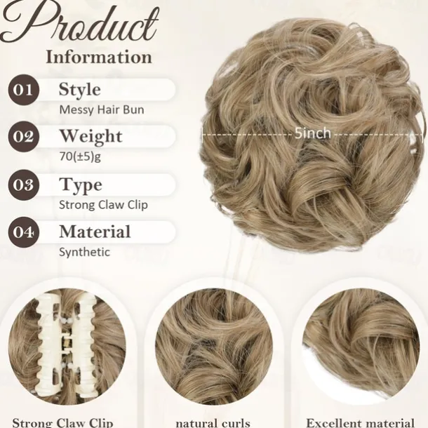 Messy Hair Bun Extensions Wavy Curly Claw Clip Messy Bun Hair Pieces Blonde Highlights Messy Bun Extension Clip in Claw Chignon Synthetic Hair Buns for Woman
