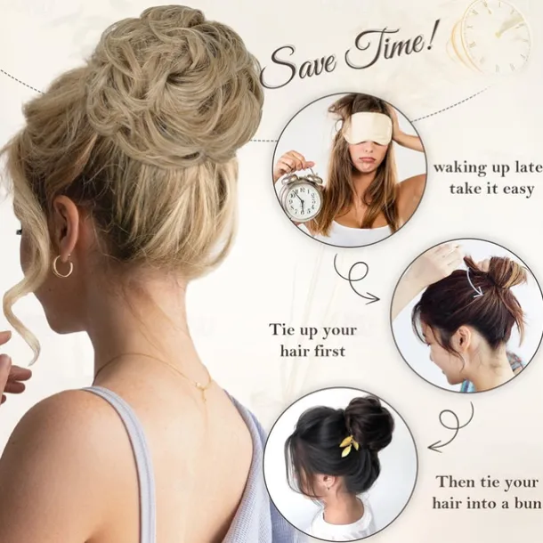 Messy Hair Bun Extensions Wavy Curly Claw Clip Messy Bun Hair Pieces Blonde Highlights Messy Bun Extension Clip in Claw Chignon Synthetic Hair Buns for Woman