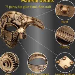 Metal Cyborg Halloween Venetian Mask Phantom Of The Opera Carnival Mask Steampunk Adults' Men's Women's Halloween Carnival Mardi Gras Party Masquerade Easy Halloween Costumes Dress Up