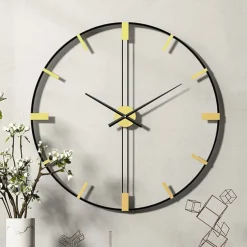 Metal Round Large Wall Clock Creative Wrought Iron Clock Retro Wrought 60 cm Silent Wall Clock Non-Ticking Battery Operated for Home Kitchen Cafe Hotel Office