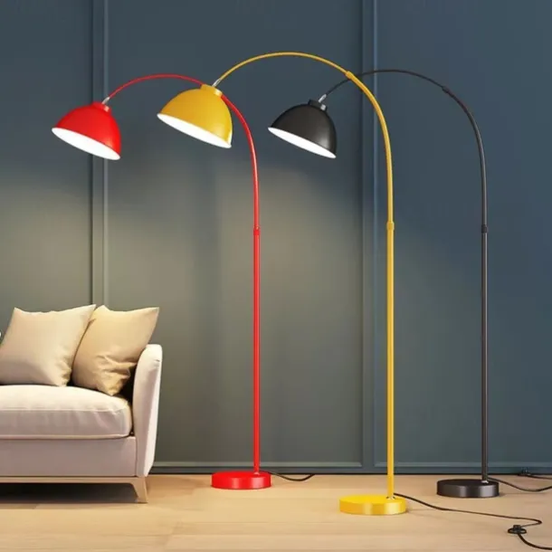 Metal Vaulted Floor Lamp for Living Room, 1 Bulb Macaron Standing Light, Modern Office Reading Floor Light with Adjustable Rod Arm 110-240V