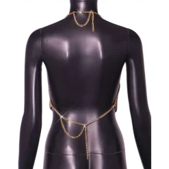 Metallic Backless Sparkle Camisole Body Chain Crop Tank Top Disco Deep V Fancy Dress Women's Party Club Adults' Tank Top