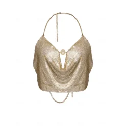 Metallic Backless Sparkle Camisole Body Chain Crop Tank Top Disco Deep V Fancy Dress Women's Party Club Adults' Tank Top