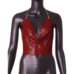 Metallic Backless Sparkle Camisole Body Chain Crop Tank Top Disco Fancy Dress Women's Party Club Pride Parade Adults' Tank Top