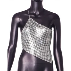 Metallic Backless Sparkle Camisole Body Chain Crop Tank Top Disco Fancy Dress Women's Party Club Adults' Tank Top