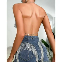 Metallic Backless Sparkle Mini Dress Disco Deep V Fancy Dress Women's Carnival Party Club Adults' Dress