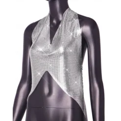 Metallic Backless Sparkle Mini Dress Disco Deep V Fancy Dress Women's Carnival Party Club Adults' Dress