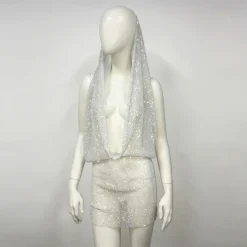 Metallic Backless Sparkle Mini Dress Disco Solid Color Deep V Fancy Dress Women's Carnival Party Club Dress