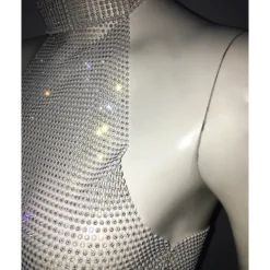 Metallic Backless Sparkle Body Chain Mini Dress Disco Solid Color Halter Neck Fancy Dress Women's Party Club Adults' Dress