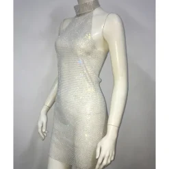 Metallic Backless Sparkle Body Chain Mini Dress Disco Solid Color Halter Neck Fancy Dress Women's Party Club Adults' Dress