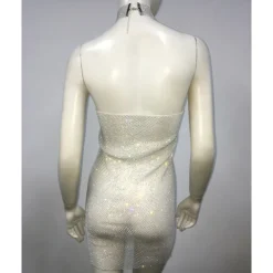 Metallic Backless Sparkle Body Chain Mini Dress Disco Solid Color Halter Neck Fancy Dress Women's Party Club Adults' Dress