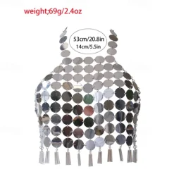 Metallic Backless Sparkle Camisole Body Chain Crop Tank Top Disco Sequins Fancy Dress Women's Carnival Party Club Tank Top