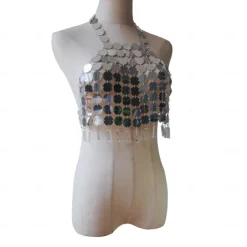 Metallic Backless Sparkle Camisole Body Chain Crop Tank Top Disco Sequins Fancy Dress Women's Carnival Party Club Tank Top