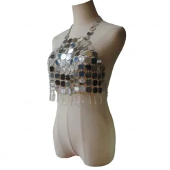 Metallic Backless Sparkle Camisole Body Chain Crop Tank Top Disco Sequins Fancy Dress Women's Carnival Party Club Tank Top