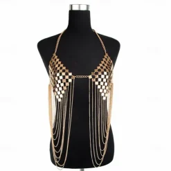 Metallic Backless Sparkle Camisole Body Chain Crop Tank Top Disco Tassel Fringe Fancy Dress Women's Carnival Party Club Adults Bra