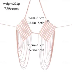 Metallic Backless Sparkle Camisole Body Chain Crop Tank Top Disco Tassel Fringe Fancy Dress Women's Carnival Party Club Adults Bra