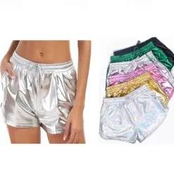 Metallic 1980s Shiny Latex Patent Shorts PU Leather Fancy Dress Women's Masquerade Party Bachelorette Party Pride Parade Adults' Shorts
