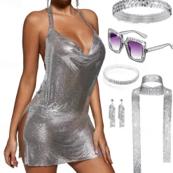 Metallic Sparkle Sexy Body Chain Mini Dress Disco Fancy Dress Women's Carnival New Year Party / Evening Club Beach Adults' Dress