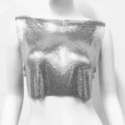 Metallic Sparkle Sexy Crop Tank Top Disco Solid Color Fancy Dress Women's Party Club Adults' Tank Top