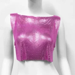 Metallic Sparkle Sexy Crop Tank Top Disco Solid Color Fancy Dress Women's Party Club Adults' Tank Top