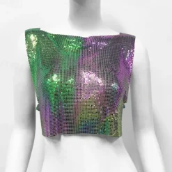 Metallic Sparkle Sexy Crop Tank Top Disco Solid Color Fancy Dress Women's Party Club Adults' Tank Top