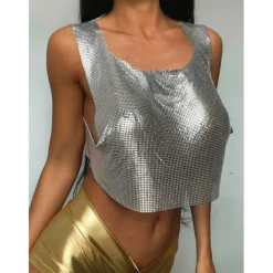 Metallic Sparkle Sexy Crop Tank Top Disco Solid Color Fancy Dress Women's Party Club Adults' Tank Top